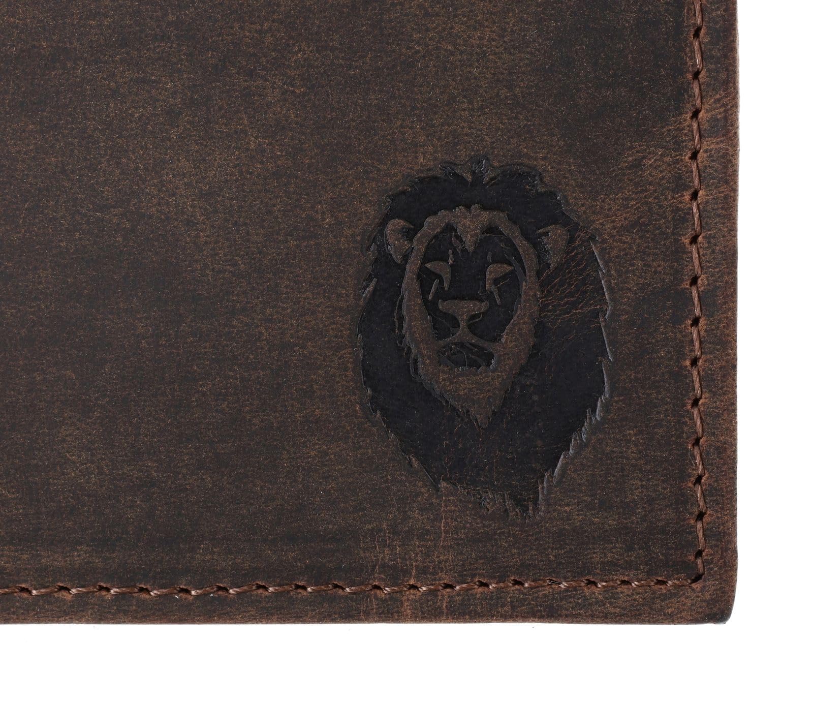 Oxmox Cuero Monedero Leather RFID Protect Querscheinbörse Freedom Lion Embossed Vintage Dark Brown marrón Oscuro