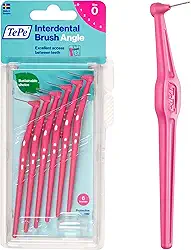 TEPE Ângulo de escova interdental, escova dentária angular para limpeza de dentes, pacote com 6, 0,44 mm, espaços extrapequenos/pequenos, rosa, tamanho 0