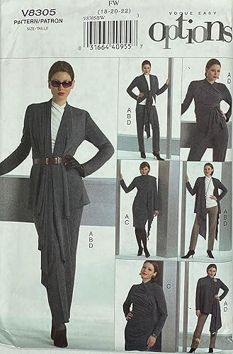 Vogue V8305 Misses' Loose-Fitting Jacket, Top, Dress & Pants Sewing Pattern Sizes 18-20-22