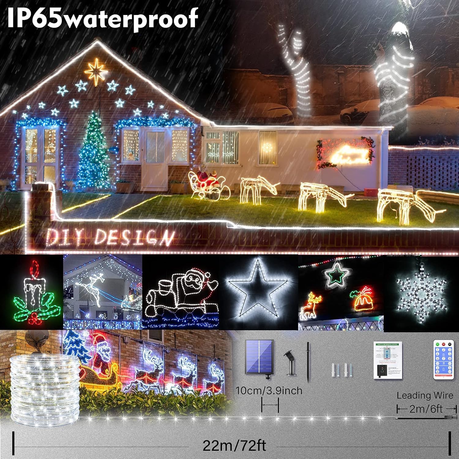 Suyoo Solar Rope Lights Outdoor Waterproof LED, 200 LED Rope String Lights - Image 2