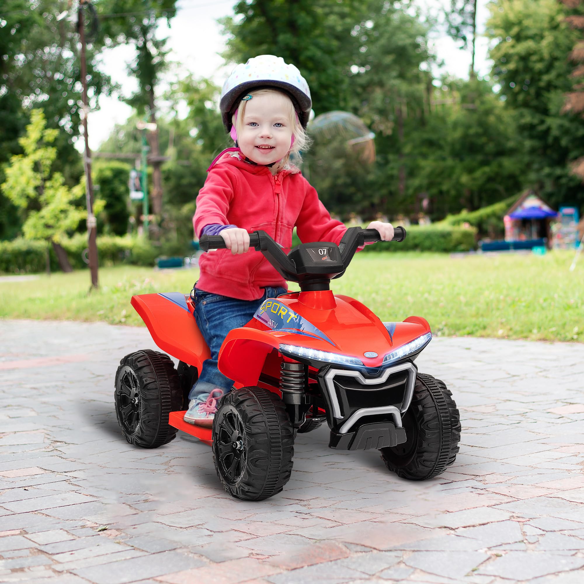 AIYAPLAY Quad Électrique Enfant, 6V 2,5 km/h, Phares, 18-36 Mois, Rouge | Voiture Électrique Enfants, Marche Avant et Arrière, Fonction Musicale