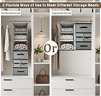 Vista 4 de 2-in-1 Durable 6-Tier Hanging Closet Organizer with 4 Removable Drawers,2 Separable 3-Tier Thickened Fabric Hanging Shelf Clothes Storage
