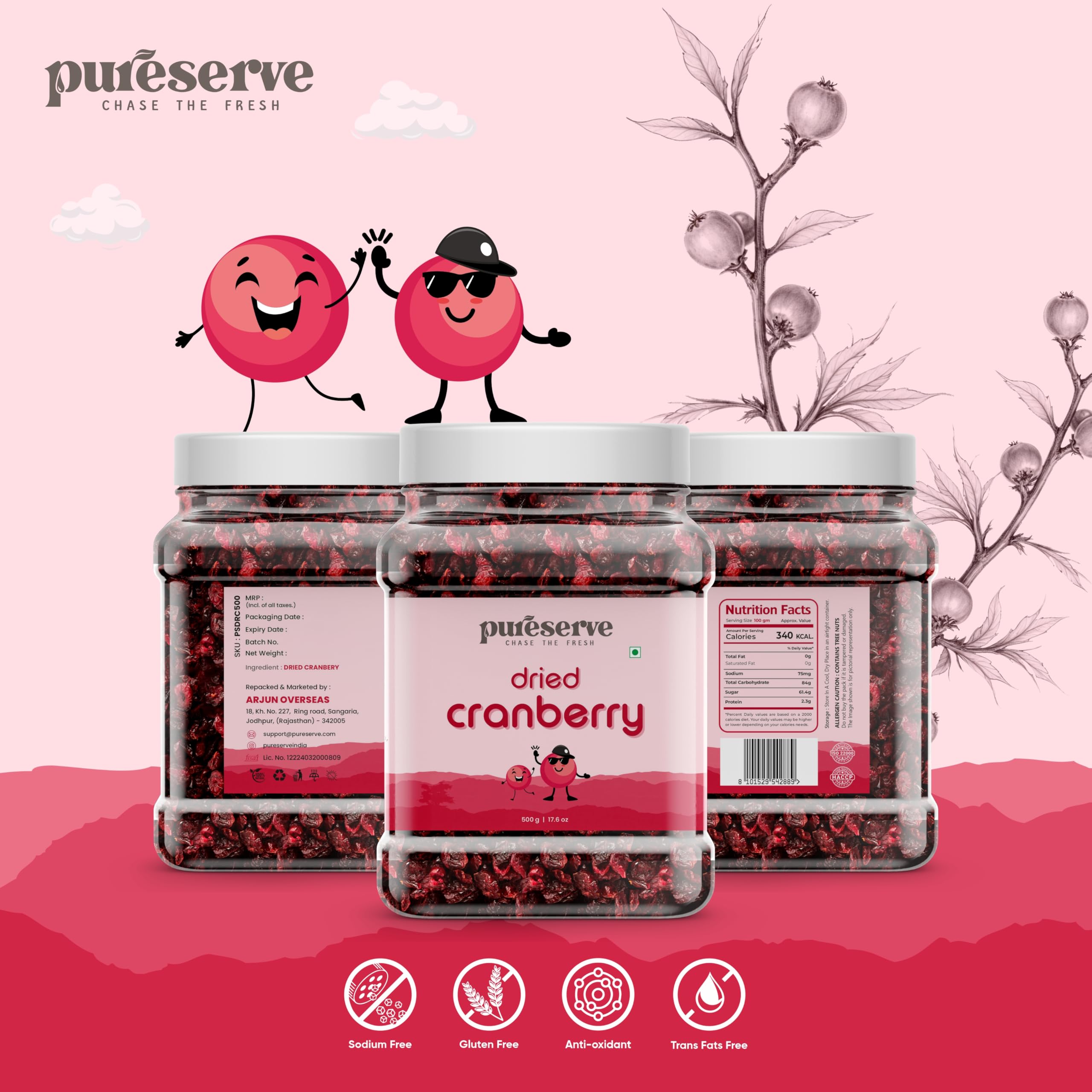 Pureserve Premium Dried Cranberries 1Kg (500g*2) – Naturally Sweet & Tangy | Antioxidant-Rich Superfood | No Added Preservatives | Ideal for Snacking, Baking & Smoothies - Image 8 thumbnail