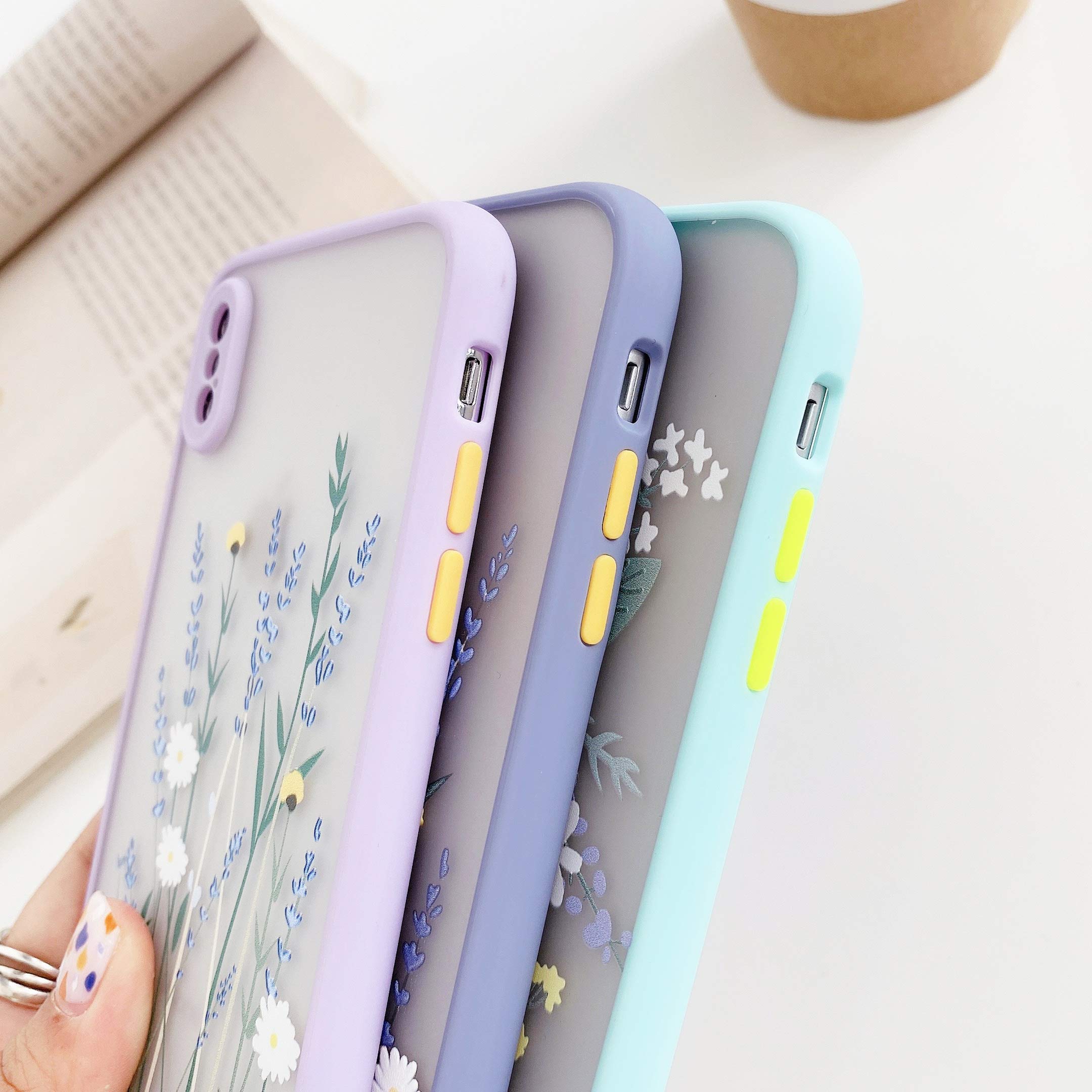 Custodia per iPhone XR, motivo floreale con foglie, in morbido
