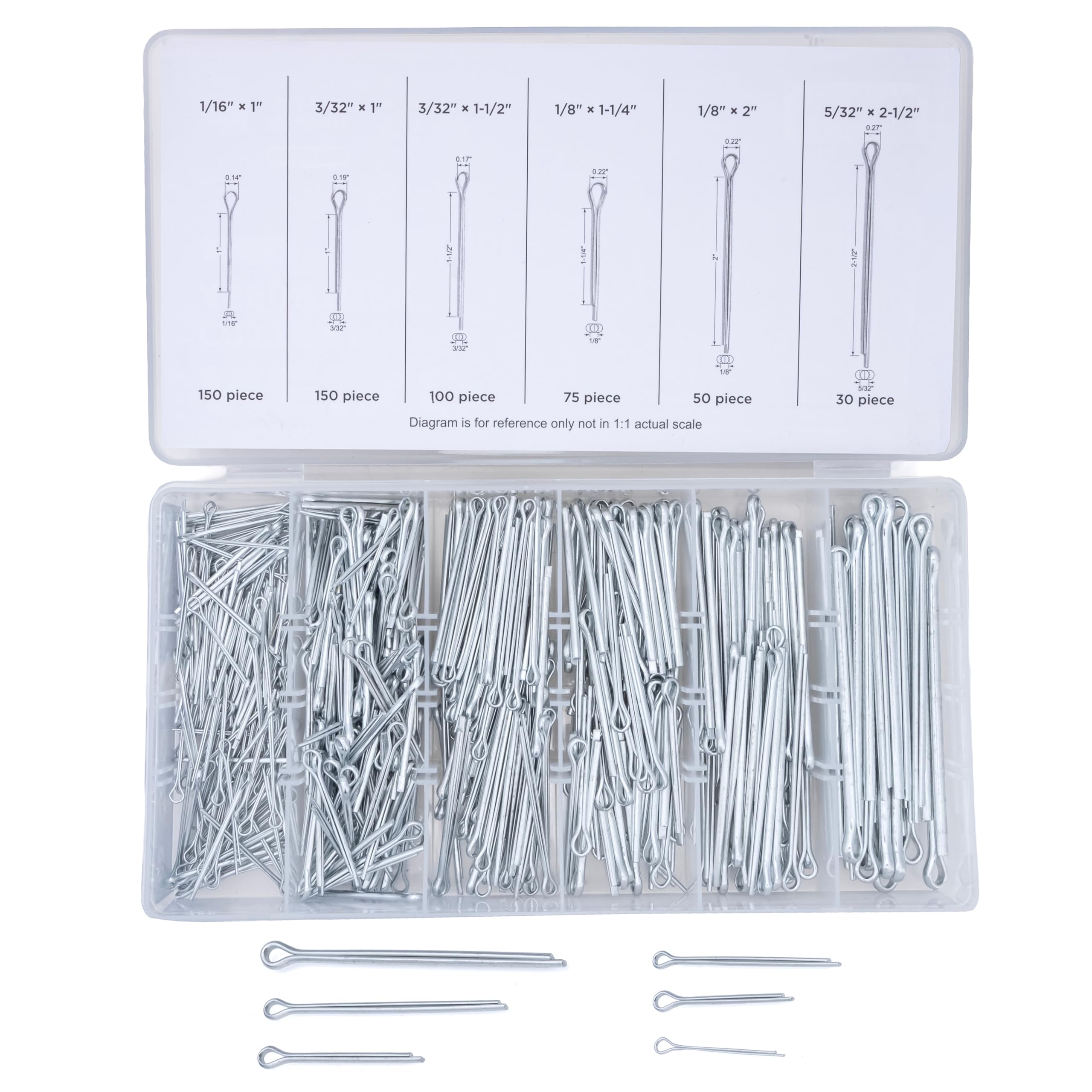 Cotter Pin Assortment Kit - 555 Pcs Zinc Plated -1 Cotter Pin Assortment Kit - 555 Pcs Zinc Plated -1