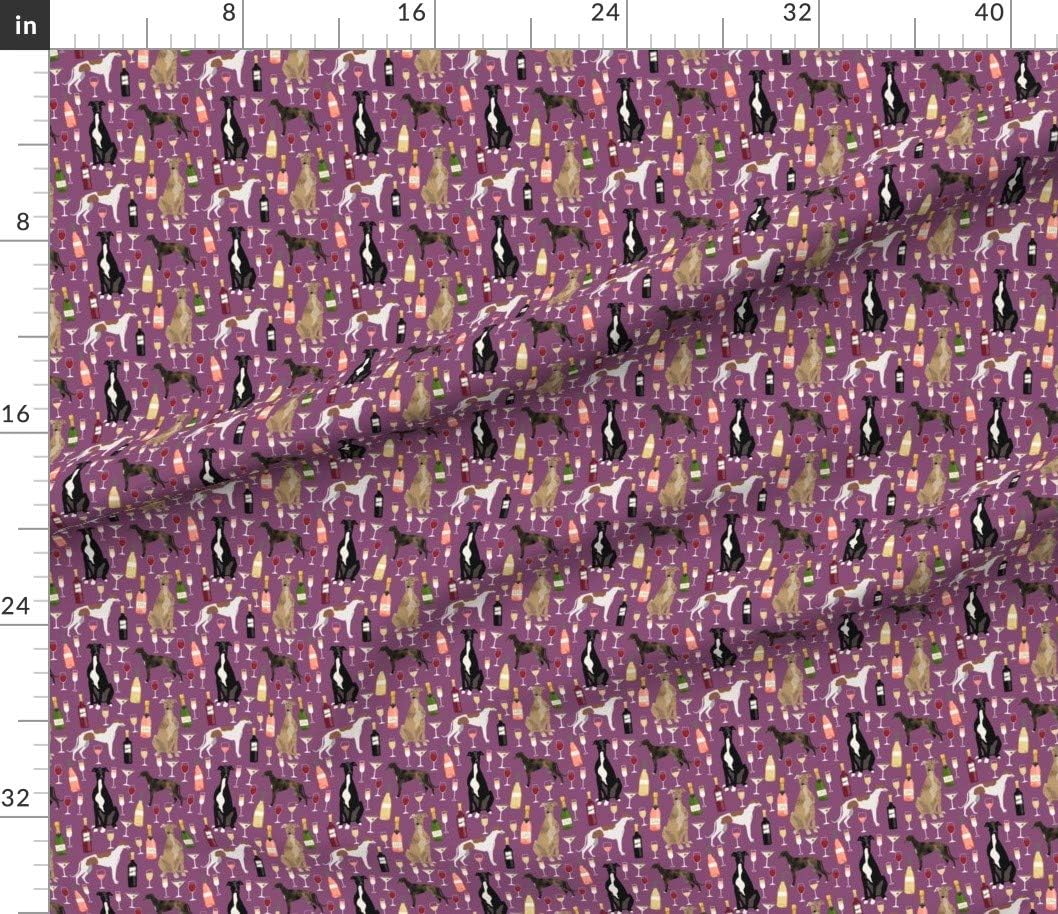 Spoonflower Fabric - Greyhounds Wine Dogs Celebration Greyhound Alcohol Purple Pet Portrait Printed on Petal Signature Cotton Fabric by The Yard - Sewing Quilting Apparel Crafts Decor
