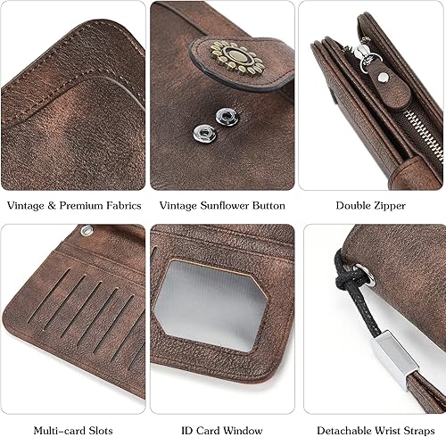 Miniatura 5 de BOSTANTEN Cartera de cuero genuino para mujer, de gran capacidad, cartera de mano, tarjetero con bloqueo RFID