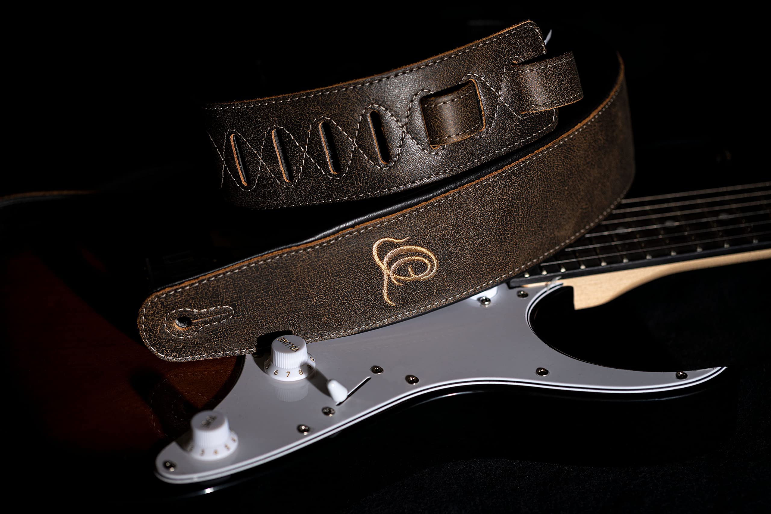 Ortega Guitars Gitarrengurt Länge Verstellbar - Akustik Gitarre / Bass, E-Gitarre, E-Bass - Artist Series - Echtleder, Desert Stone (OSAR-3)
