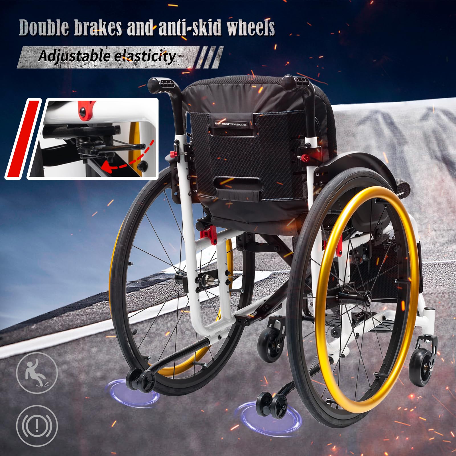 Sedia a rotelle Pieghevole,per Anziani e disabili,Sedia A Rotelle in Alluminio Pieghevole,con Freno a Mano e Ruote Posteriori a sgancio rapido,Leggera, Sportiva, Pieghevole(15.7in Seat Width)