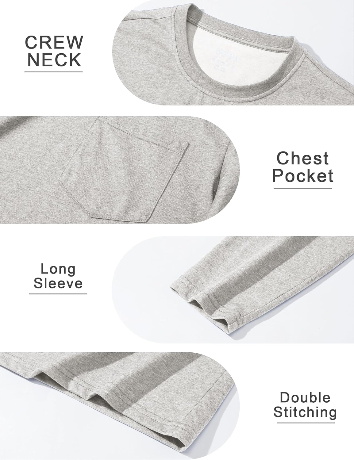 Cotrasen Men's Long Sleeve Tee Shirts Cotton Crew Neck Pocket T Shirts Moisture Wicking Soft Casual Basic Tshirts - Image 6