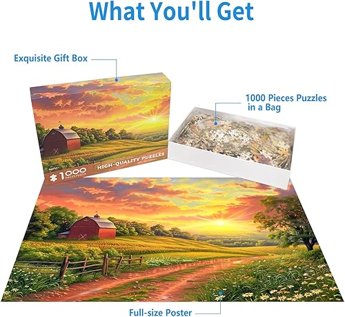 Miniatura 4 de Rompecabezas de 1000 piezas para adultos, rompecabezas de escena campestre para adultos, rompecabezas de 1000 piezas de paisaje de campo,