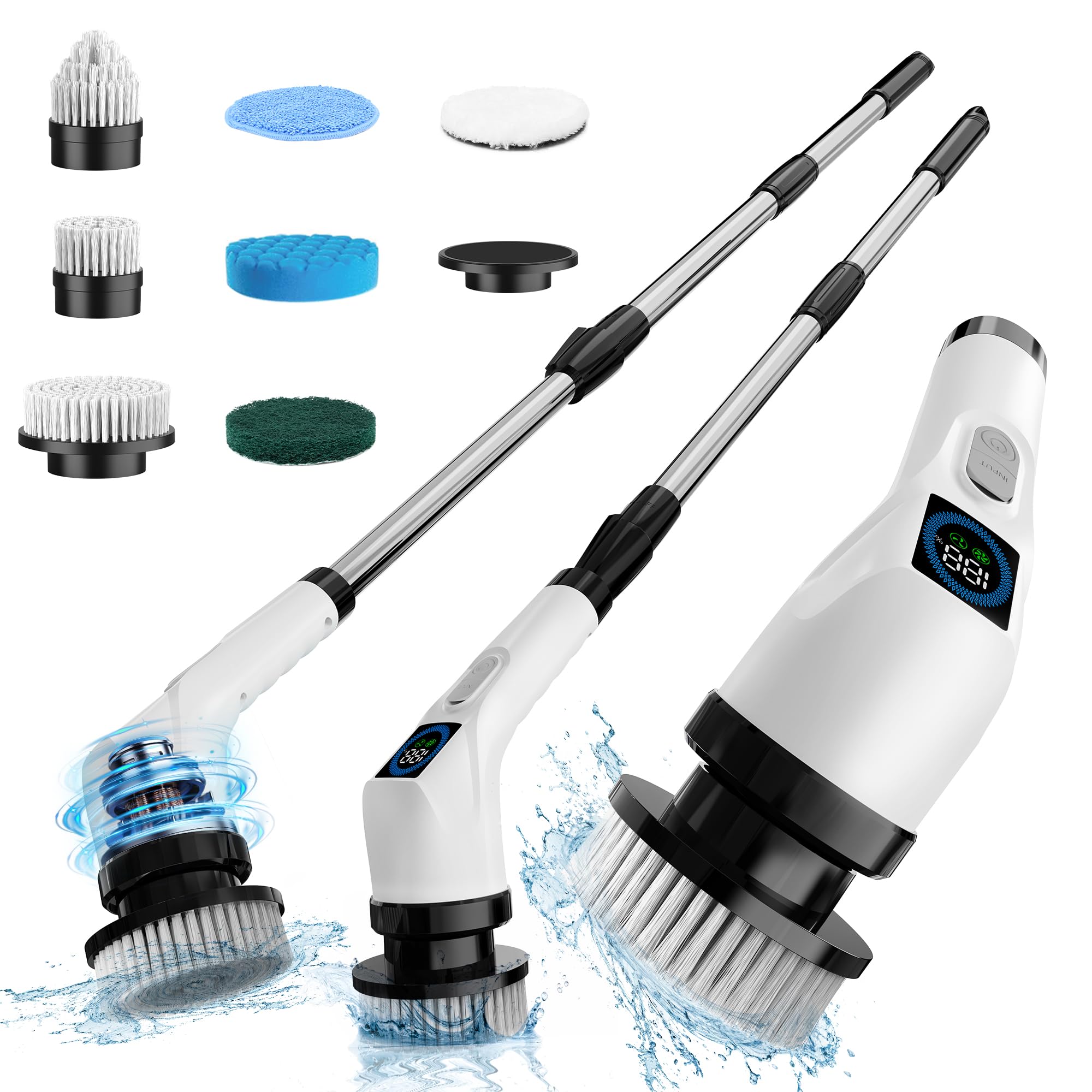 Electric Spin Scrubber Cleaning Brush, Coldless Power Shower Cleaning Brush with Long Handle for Bathroom Tub Tlie Floor, 7 Replacement Brush Heads