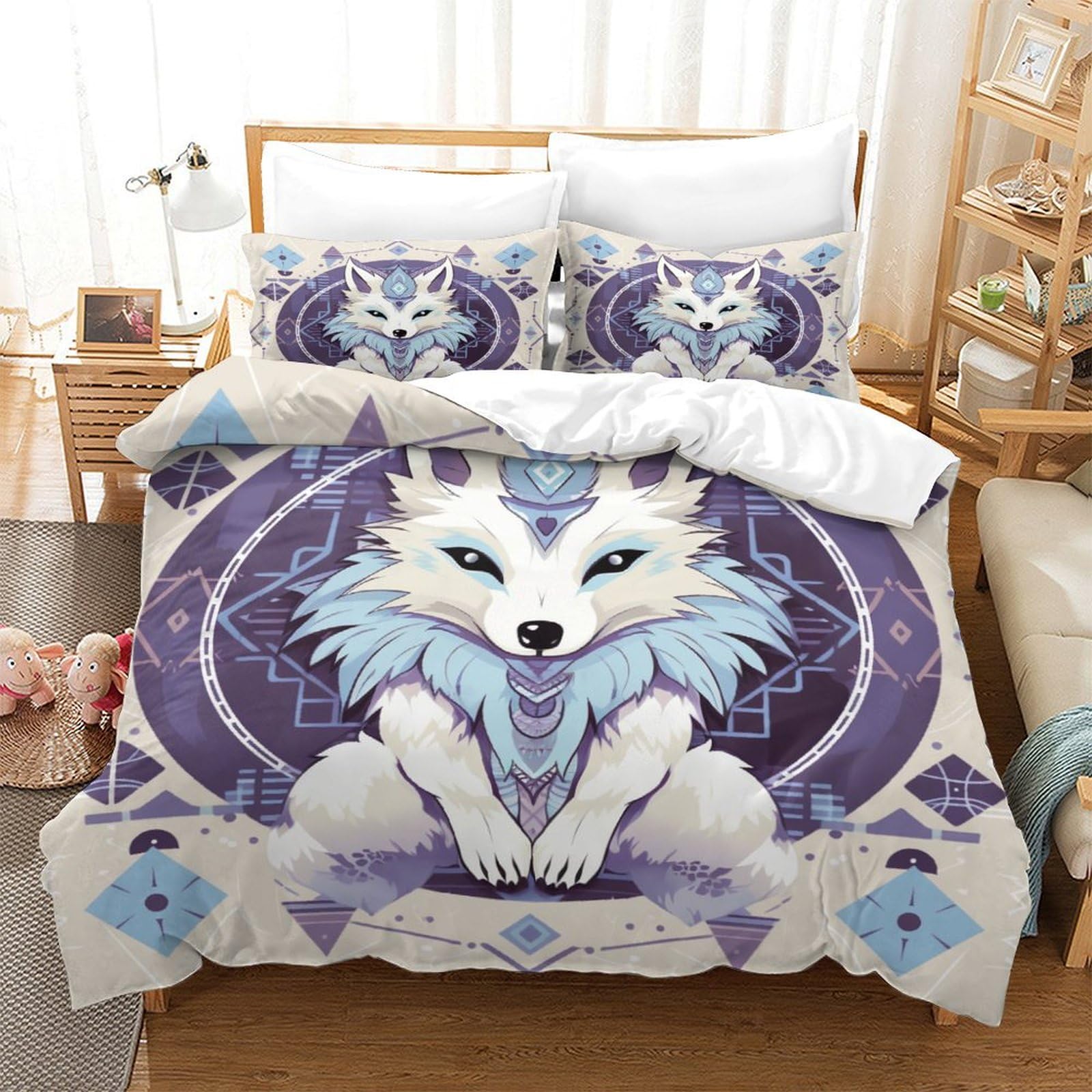 P1S9U7W5Y Nordic Style 3D Printed Wolf Duvet Cover Set 3 Pieces Microfiber Bedroom Decor Wolf Bedding Set for Adults Teens Comfortable Breathable King（220x240cm）