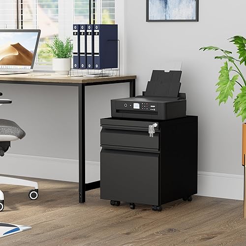 Miniatura 8 de Archivador móvil de metal con cerradura y 4 llaves, totalmente montado, escritorio debajo de la oficina, archivador de 2 cajones para oficina en
