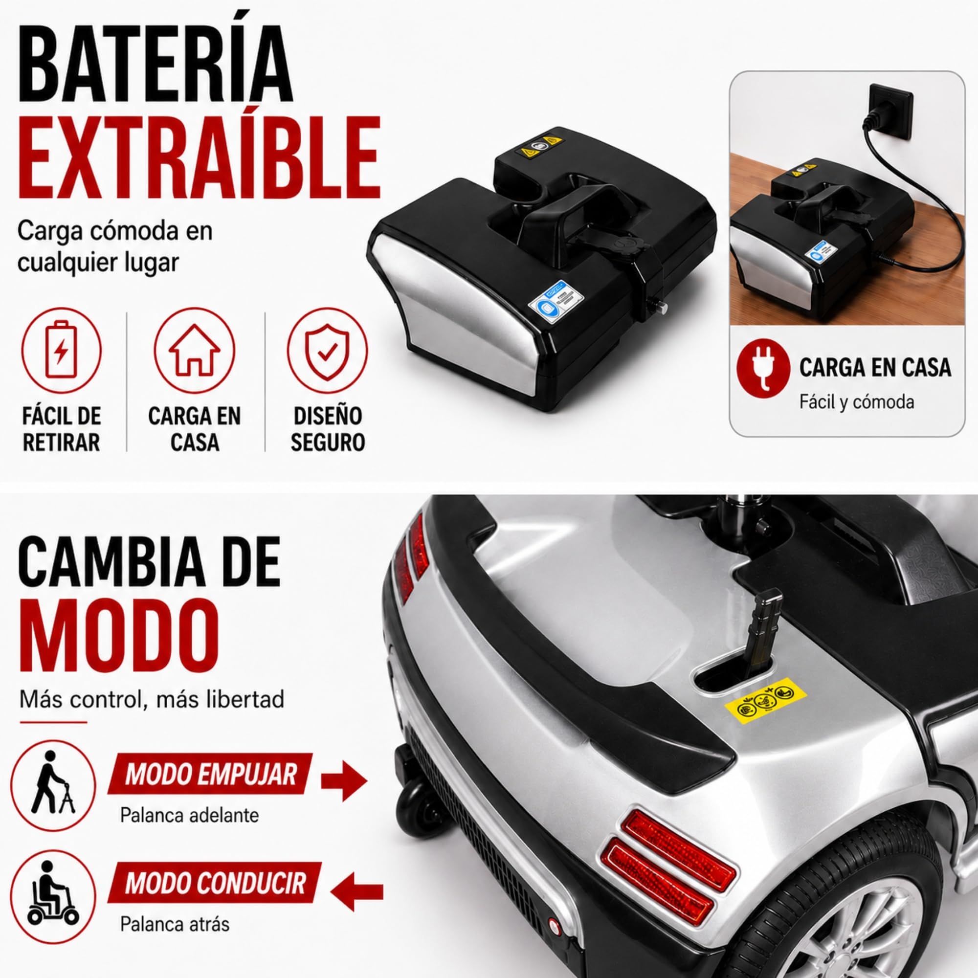 Scooter de Movilidad Eléctrico Plegable de 4 Ruedas para Personas Mayores y Movilidad Reducida, hasta 35 km Autonomía, Asiento Giratorio 360°, Estable y Seguro – ALIFERO (Gris Plata)