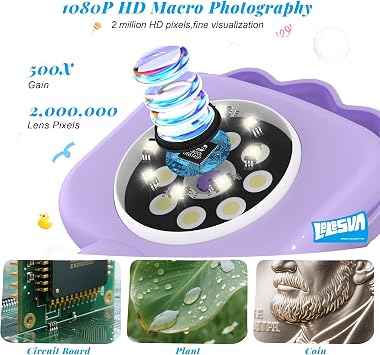 Kids' Microscopes, Portable Mini Pocket Handheld Microscope for Toddlers, Educational Science Stem Toys for Christmas Birthday Gifts Toys for 3 4 5 6 7 8 9 10-Year-Old Boys Girls (Lion)