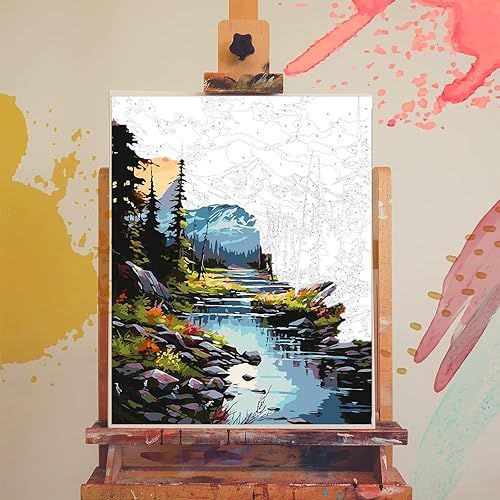 Vista 155 de xackcme Pintura de montaña por números para adultos, pintura de paisaje por número sobre lienzo sin marco, pintura al óleo de paisaje lunar