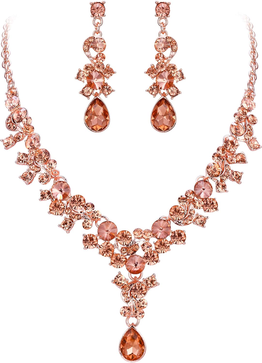 EVER FAITH Women's Rhinestone Crystal Elegeant Wedding Feast Floral Teardrop Necklace Earrings Set