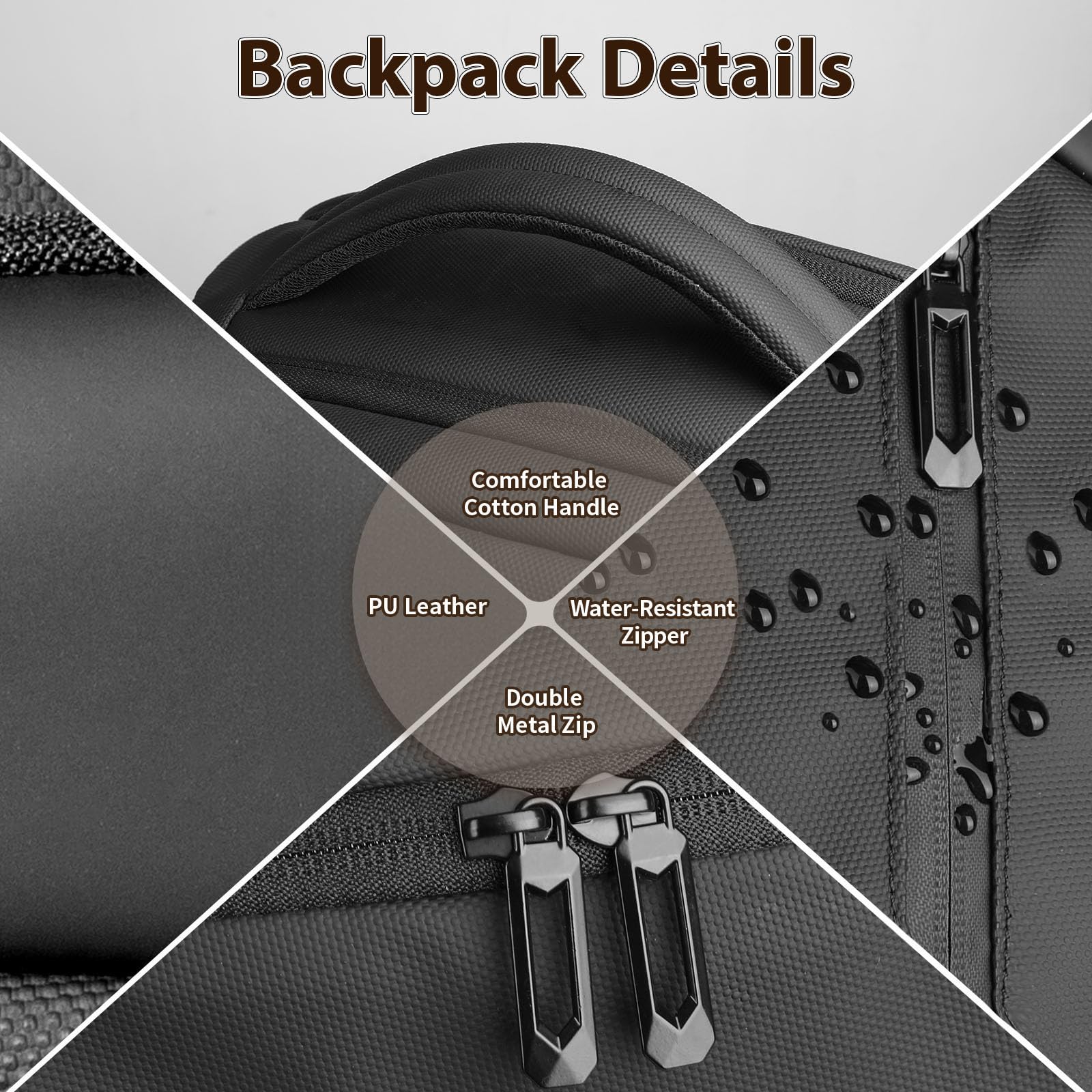 hk Sac à Dos Ordinateur Portable 15,6" Homme Imperméable avec Port USB | Grande capacité compartiment PC rembourré idéal pour travail université voyage déplacements quotidiens noir