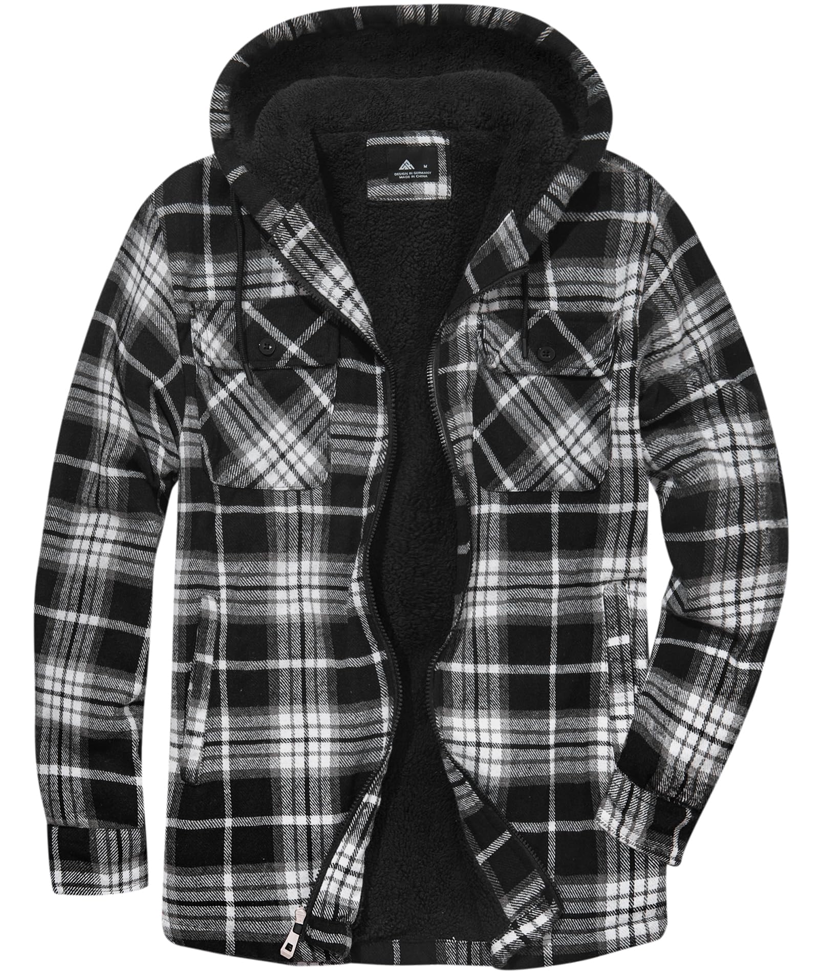 JACKETOWN Herren Fleecejacke Flanell Hemdjacke mit Kapuze Übergangsjacke Warm Gefüttert Kariertes Holzfällerhemd Winterjacke mit Taschen Casual Outdoor Mantel für Herbst Winte