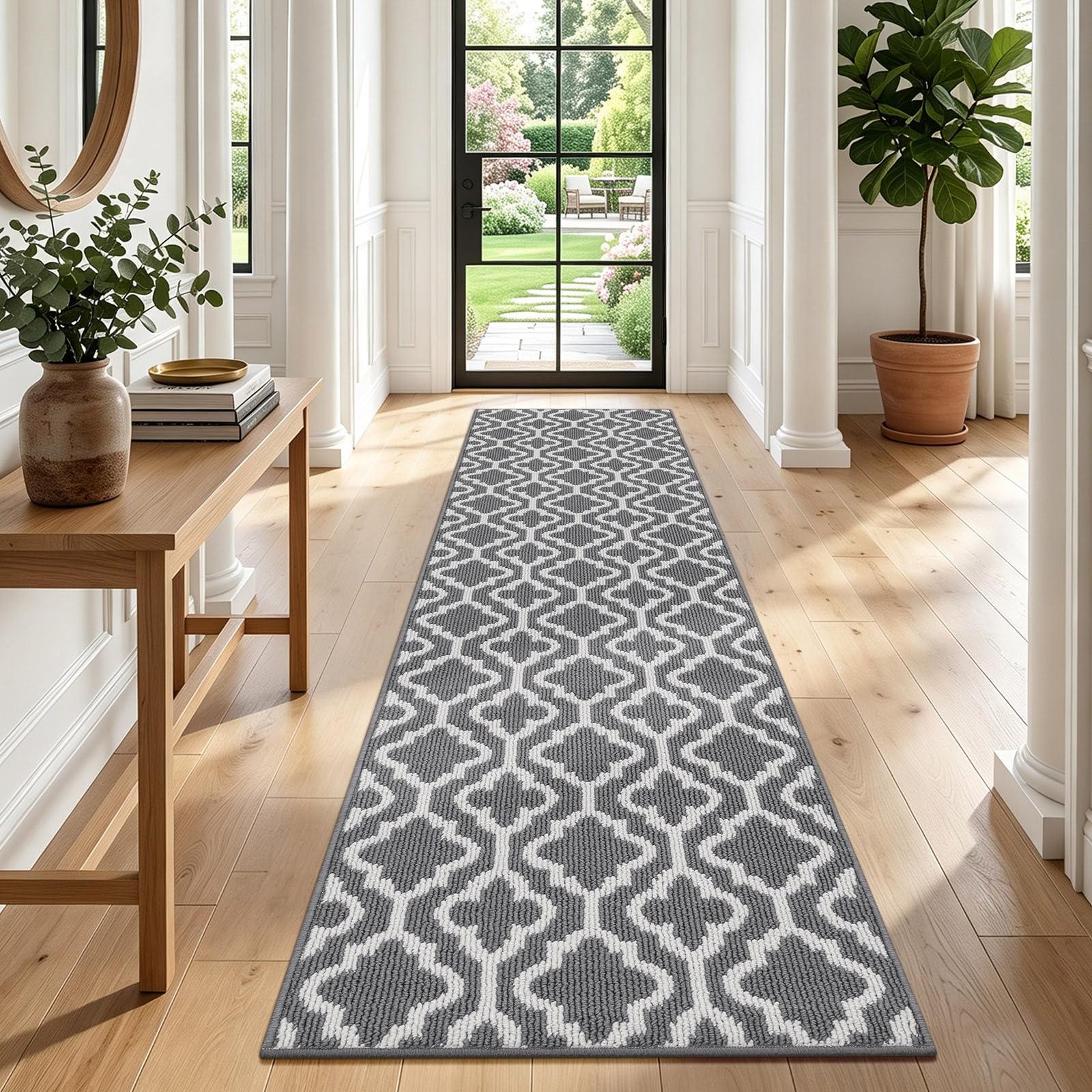 SHACOS Teppich Läufer Flur Waschbar 60x240 cm, Teppichläufer Lang, Grau