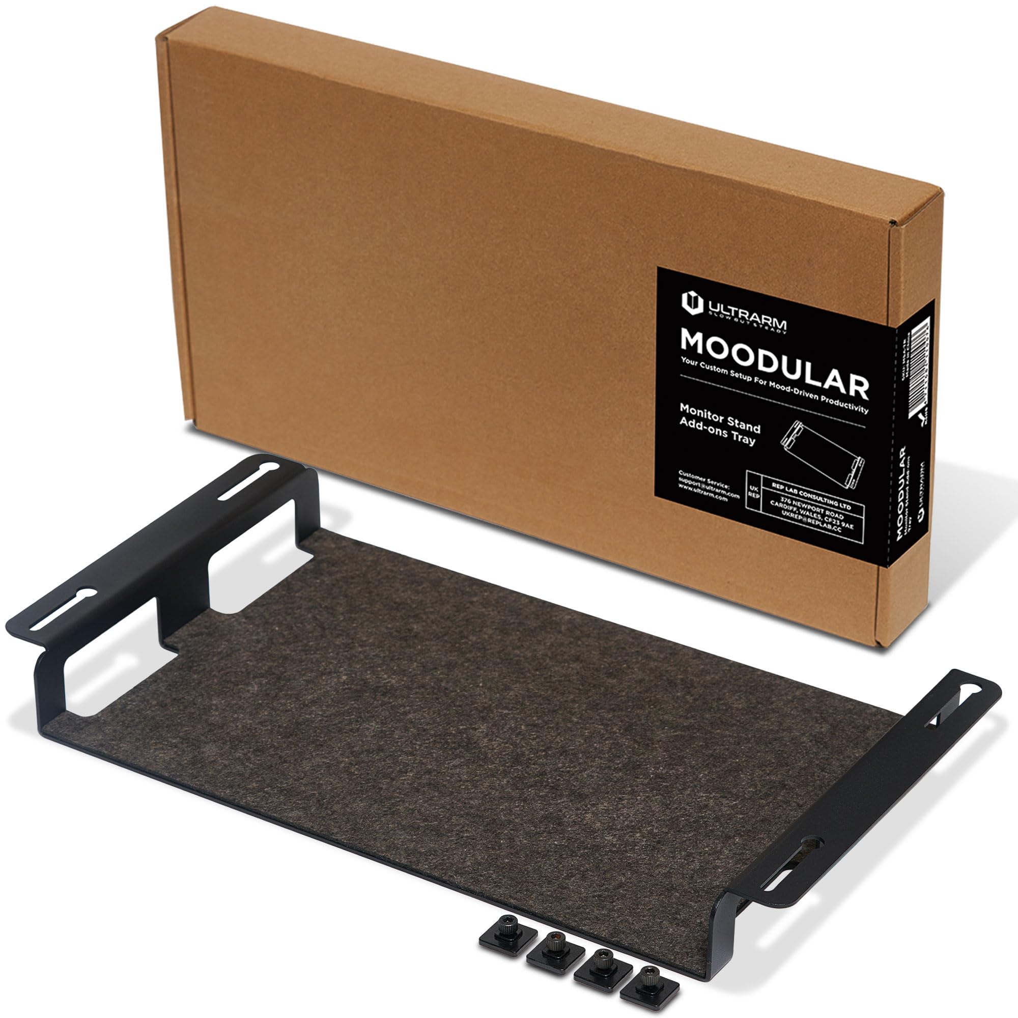 ULTRARM Moodular Wooden Monitor Stand Add-ons Storage Tray [Accessory Only - Requires Moodular Wooden Monitor Stand Slide Rails for Use] Black MSA-TR