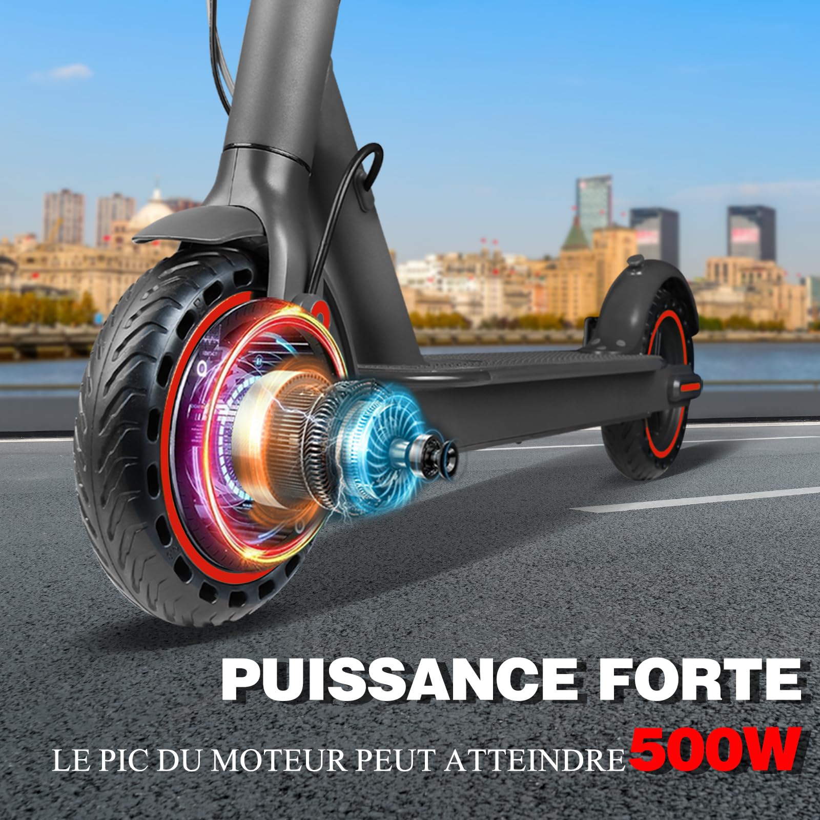 Trottinette Electrique Adulte, Moteur 500W/25KM/H, Autonomie 25-30KM