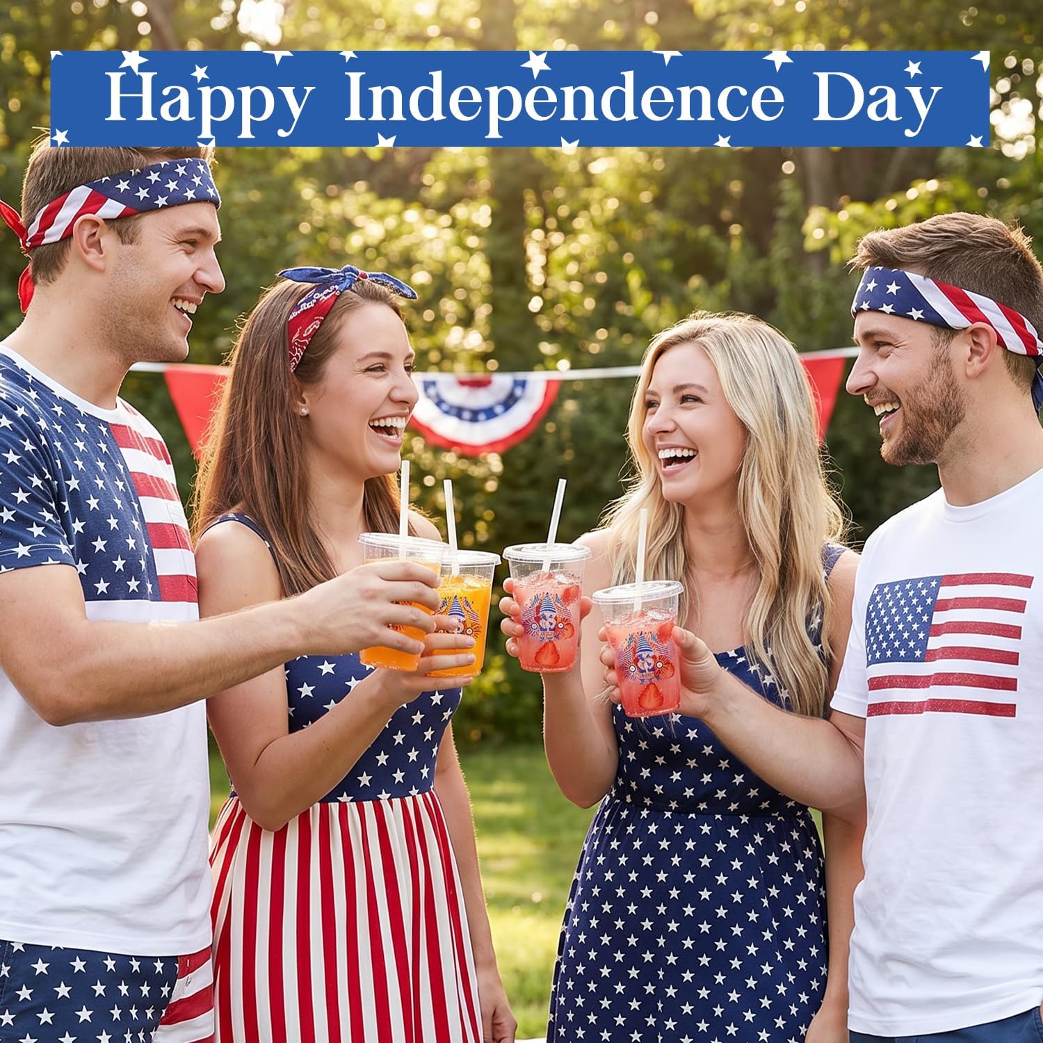 100 Pcs 250th Anniversary 4th of July Cups with Lids and Straws, 12 OZ Patriotic Disposable Cups for Fourth of July Decorations, Disposable Plastic Cup Snowman Design, Independence Day Memorial Day