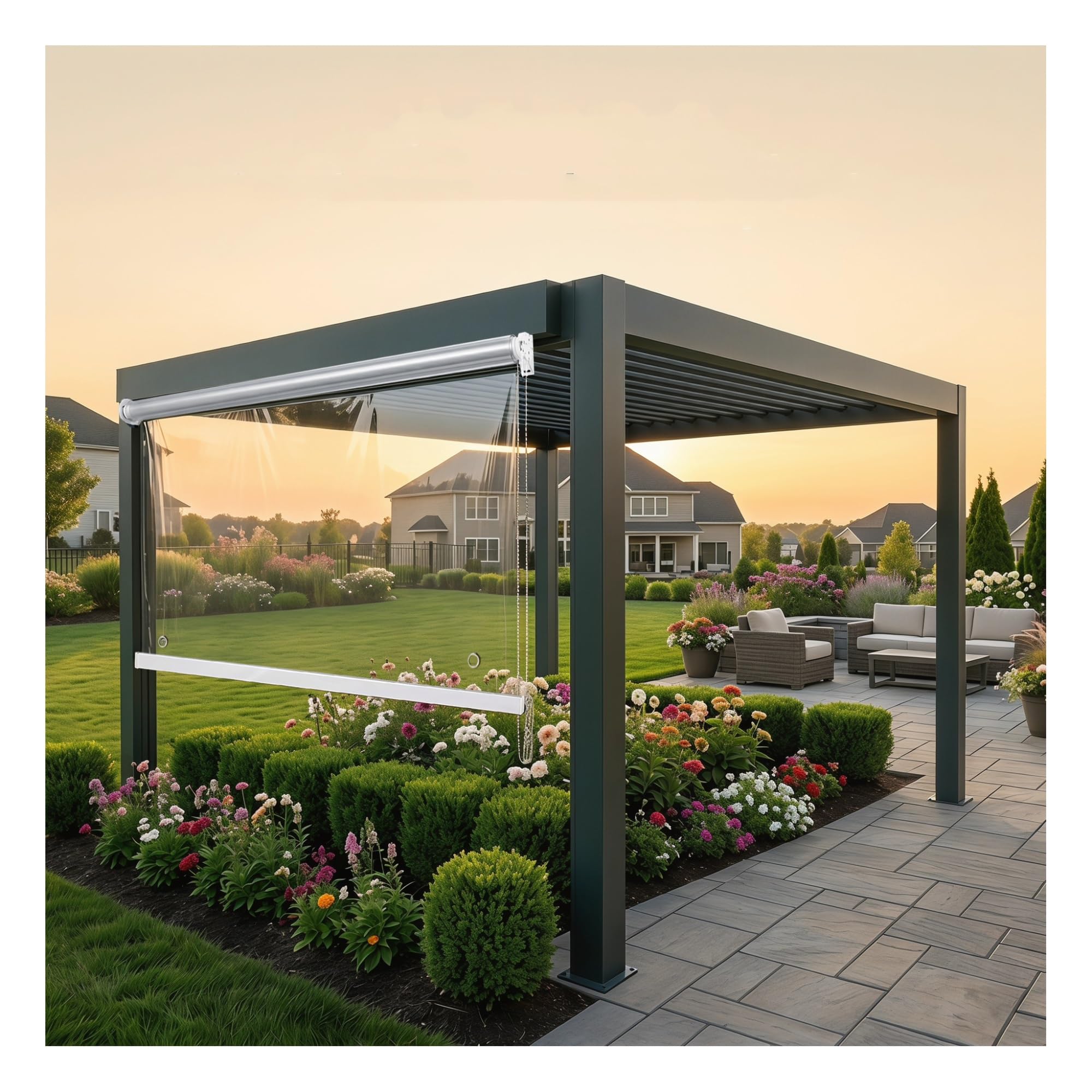 Heavy Duty Transparent Roller Blinds,Clear Waterproof Roll Up Blinds Vinyl Plastic Roll Up,with eyelets,Easy to Pull Down & Up Windproof Rainproof,Customizable Size(W125*H180cm/W49.21*H70.86in)