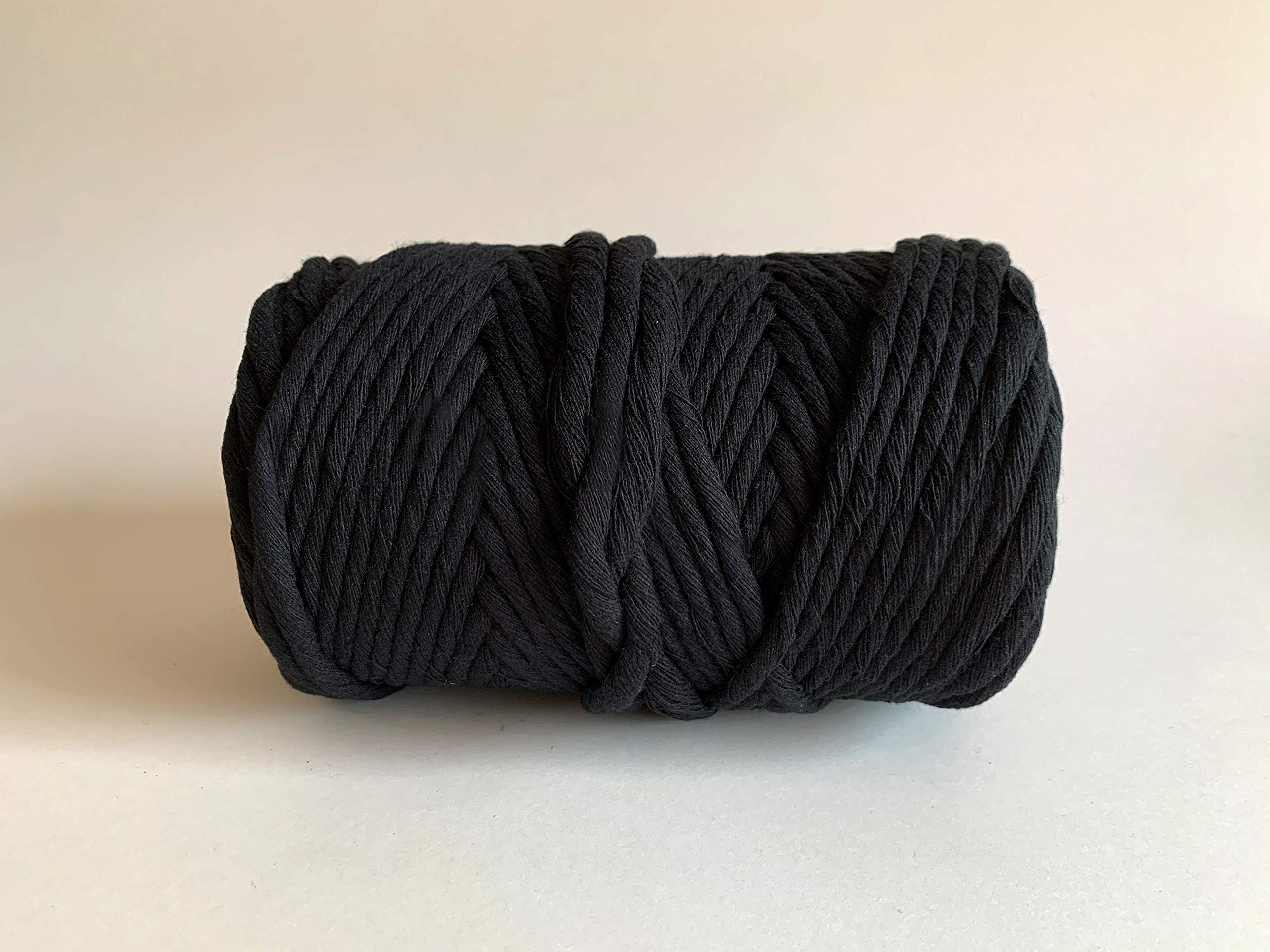 6mm Single Strand Macrame Cord/Recycled 100% Cotton Fiber Art Rope - Black