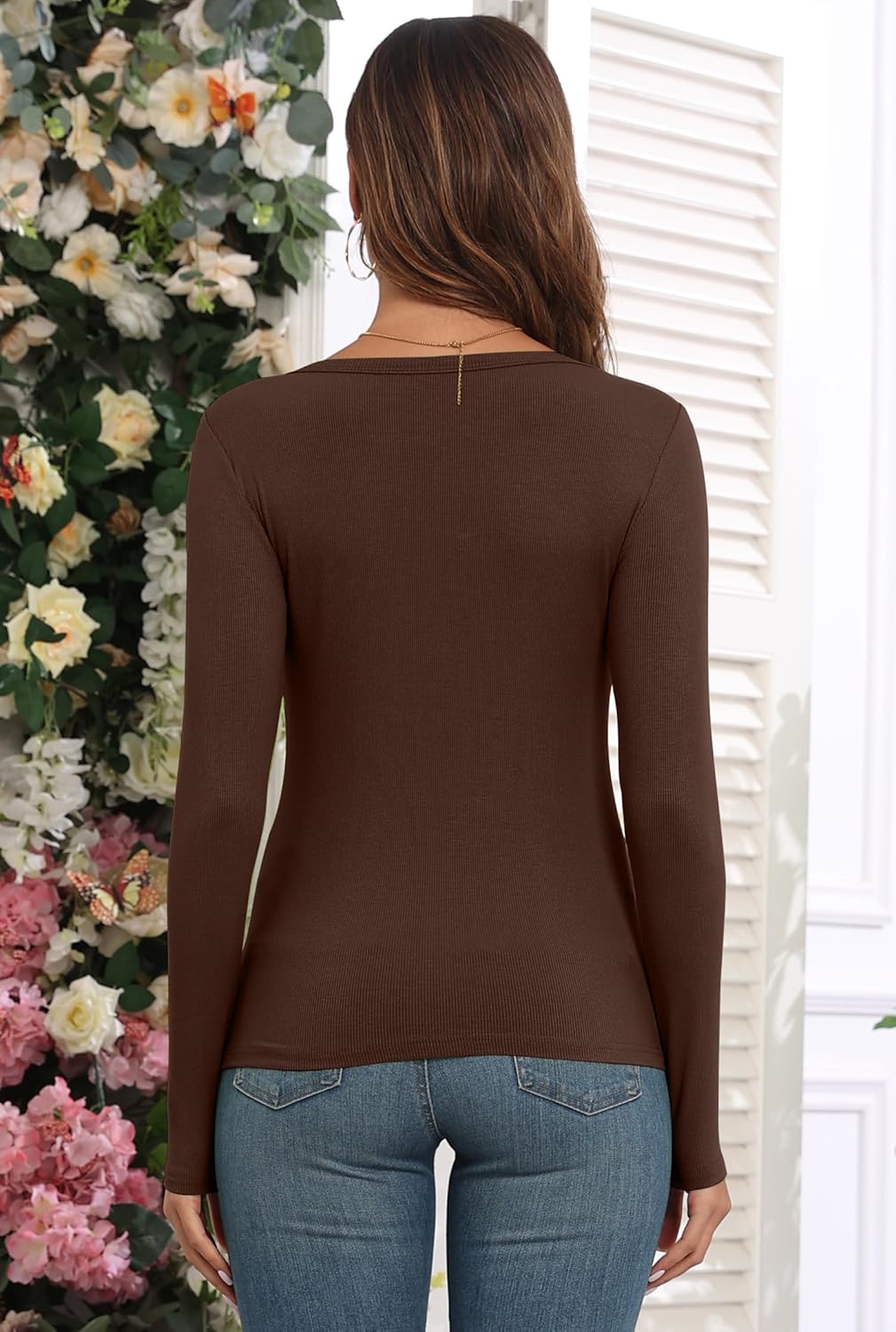 Women's Long Sleeve Tops Ribbed Crew Neck Slim Fit Underscrubs Layer T-Shirts Blouse - Image 6