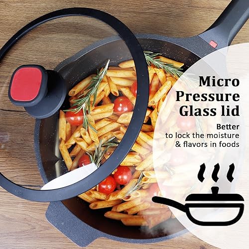 Miniatura 5 de Sartén antiadherente profunda con tapa, 11 pulgadas, 100% libre de PFOA para cocinar, sartén de aluminio de grado alimenticio de 5 cuartos de galón