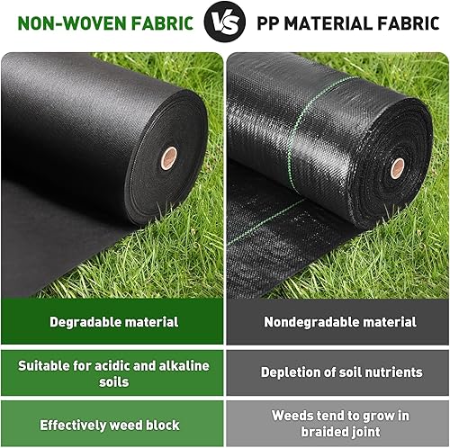 Miniatura 3 de HOOPLE Barrera de tela prémium para paisajes de 3 x 100 pies, duradera y resistente, tela gruesa de barrera contra malezas, fácil instalación y