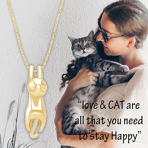 Miniatura 4 de AFFY Collares de plata de ley 925 con diseño de gato, joyería de gato para mujeres, regalos para amantes de los gatos, regalo del día de San