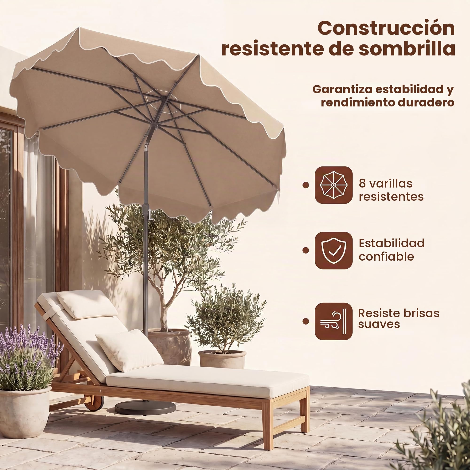 KOMFOTTEU Sombrilla de Jardín 280 cm, Parasol Terraza Exterior con Manivela y Función de Inclinación, Sombrilla de Mercado con 8 Varillas, para Playa, Jardín, Piscina, sin Base