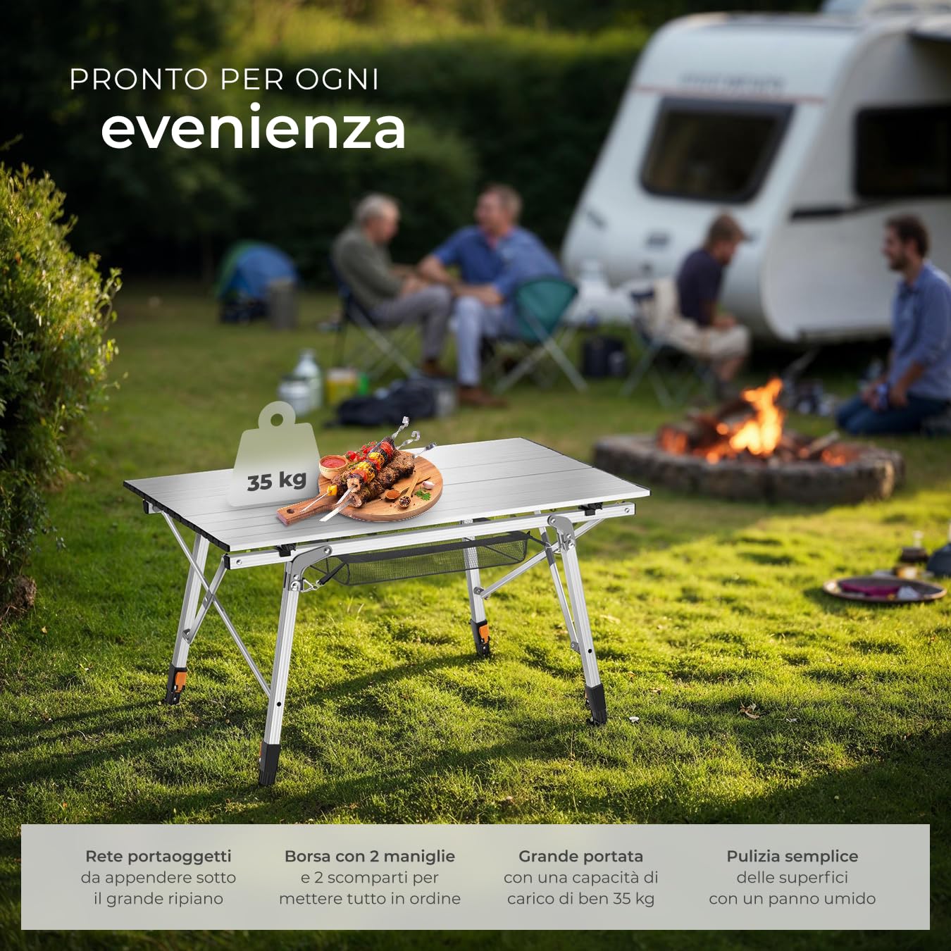 tectake® Tavolo da Campeggio in Alluminio Pieghevole Tina, Regolabile in Altezza, Cappucci in Plastica Antigraffio, Tavolo, Alluminio, Tavolo da Esterno, Campeggio - Argento
