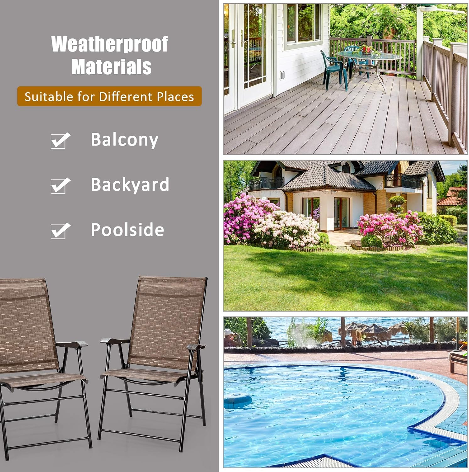 Giantex 2-Pack Patio Dining Chairs, Portable Folding Chairs, Camping Chair with Armrest, Outdoor Dining Chairs for Bistro, Deck, Backyard (2)