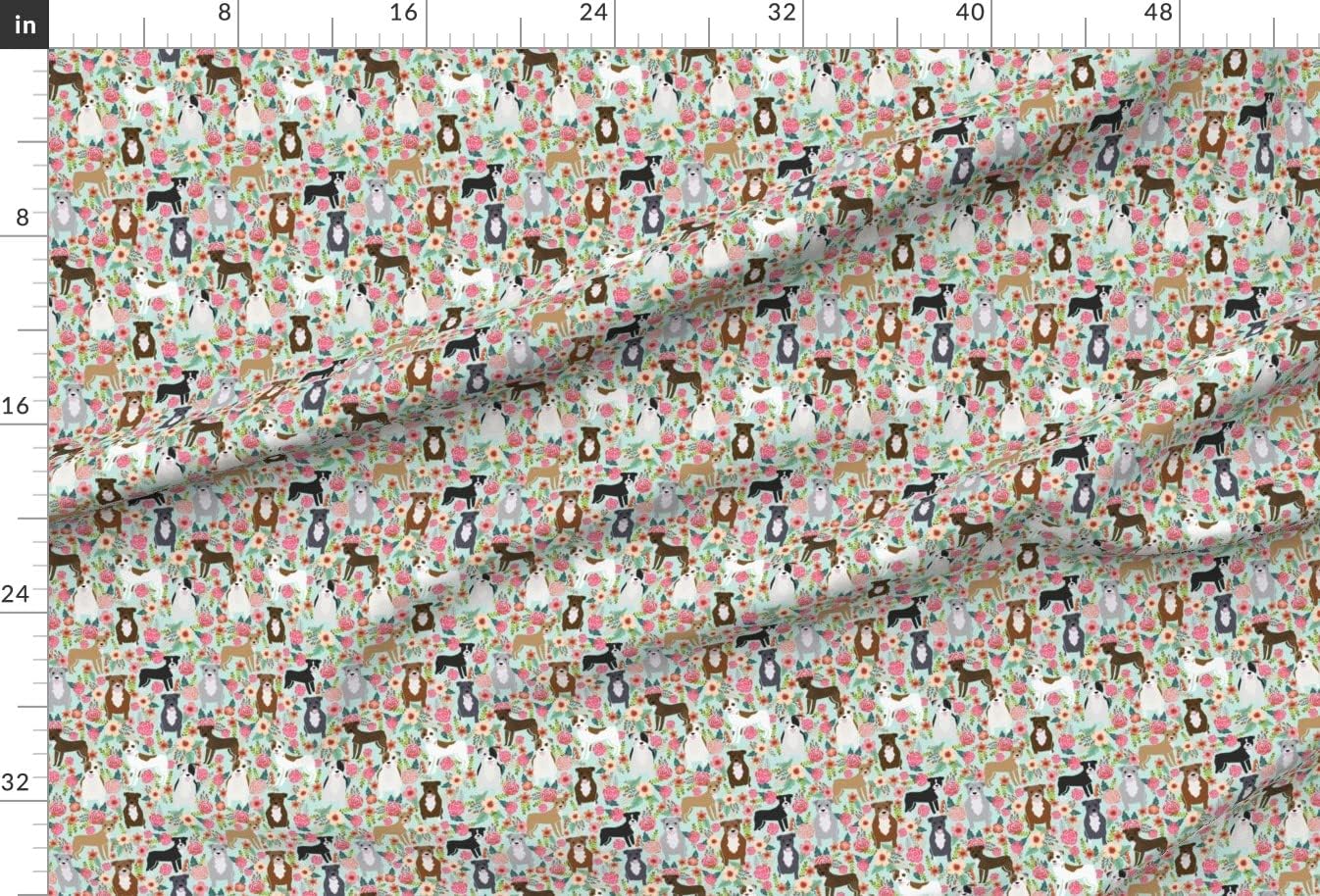 Spoonflower Fabric - Floral, Pitbull Terriers, Cute, Dogs, Dog, Sweet, Animals, Florals, Printed on Satin Fabric by The Yard - Sewing Lining Apparel Fashion Blankets Decor