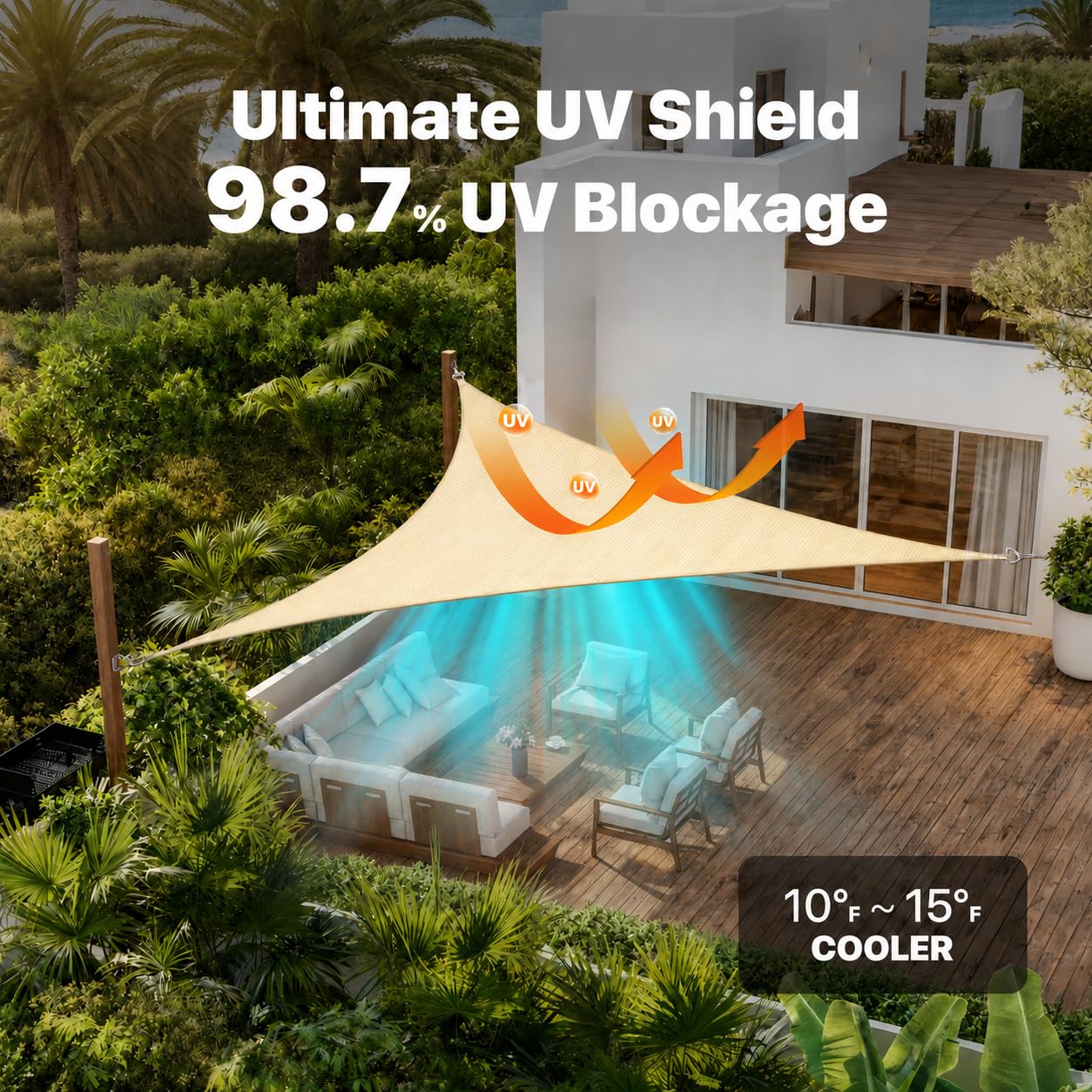 ColourTree Super Ring 30 'x 30' x 30' Brown Triangle Sun Shade Vela, baldacchino di grado commerciale, angoli e bordi rinforzati, tessuto 260 GSM resistente -3 anni di garanzia (realizziamo dimensioni