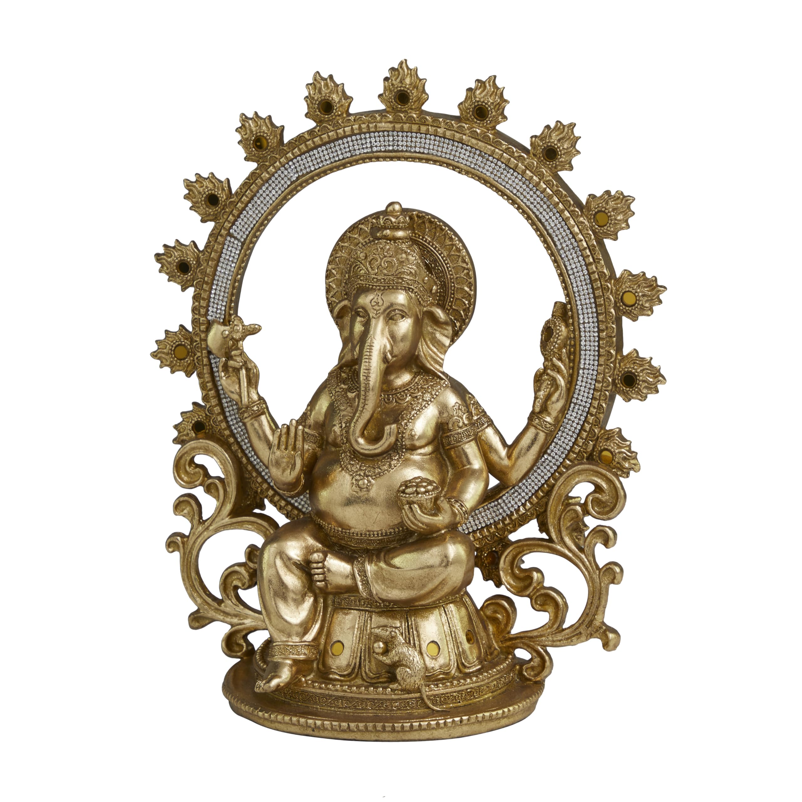 Deco 79 Resin Ganesh Decorative Sculpture Intricately Carved Home Decor Statue with Rhinestone Detail, Accent Figurine 10" x 5" x 12", Gold