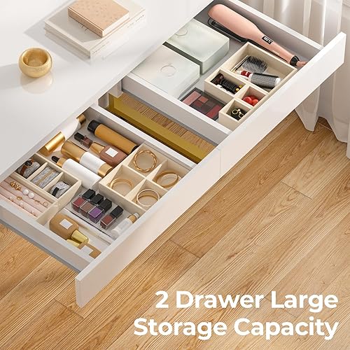 Miniatura 7 de GreenForest Escritorio de tocador con 2 cajones, blanco brillante de 39 pulgadas, moderno escritorio de computadora para oficina en casa, mesa de