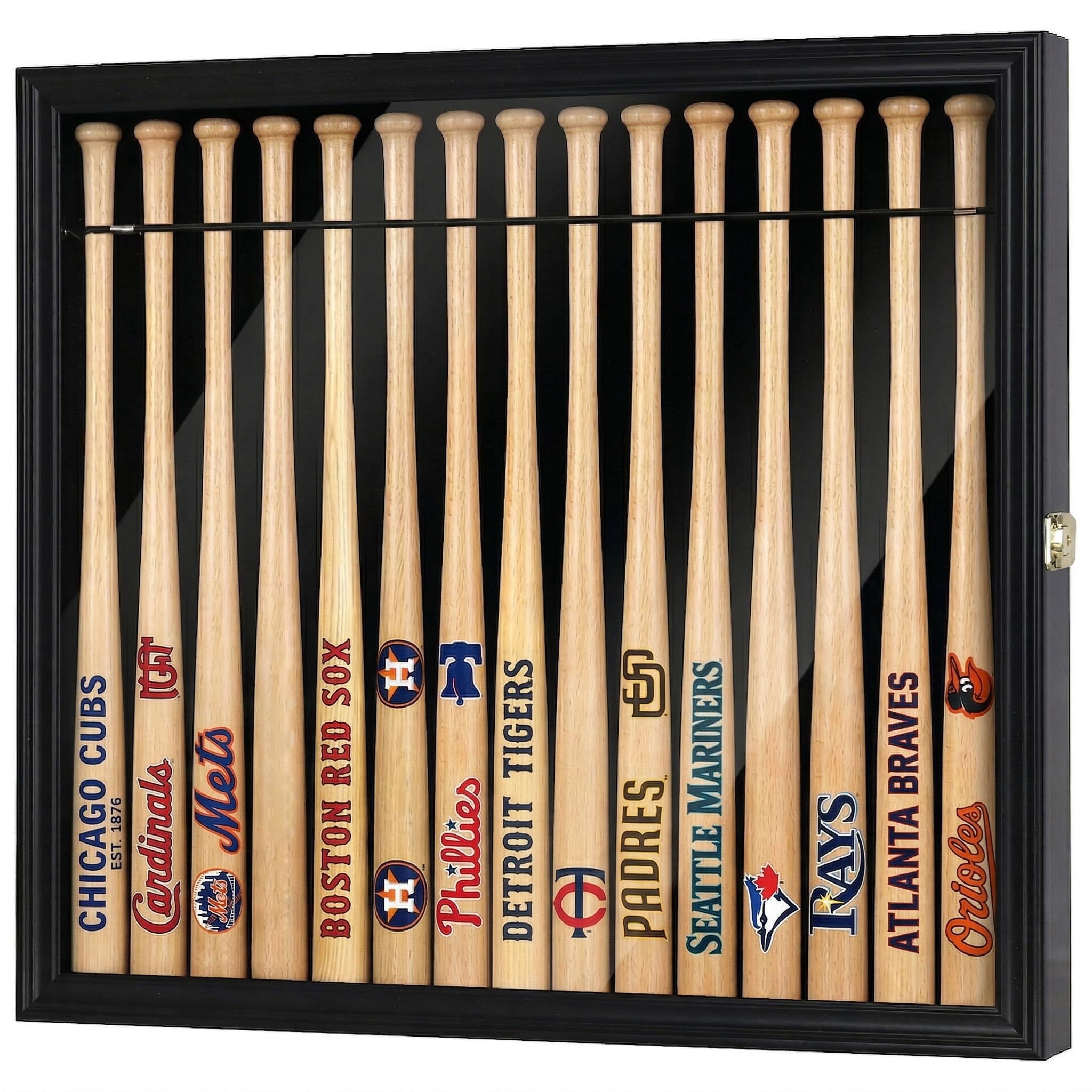 DisplayGifts 18" Souvneir Mini Baseball Bat Display Case Cabinet Holder Rack UV Protected Hold 16 Souvenir Bats Black Frame