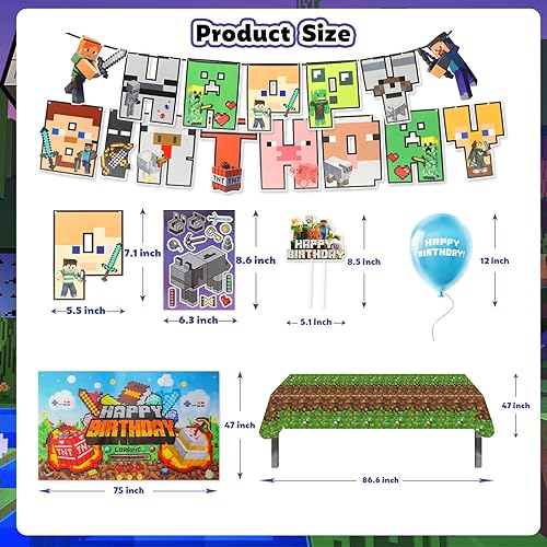 Miniatura 3 de LXQTQUI 109 piezas de suministros para fiesta de minero de píxeles, juego de decoración de fiesta de cumpleaños con temática de minero,