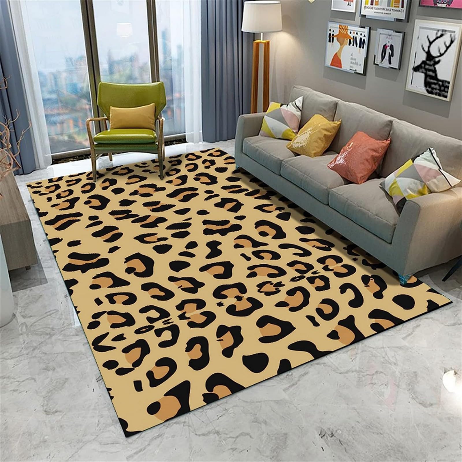 Tapis salle de jeux léopard 160x200 pour chambre enfant et salon moderne