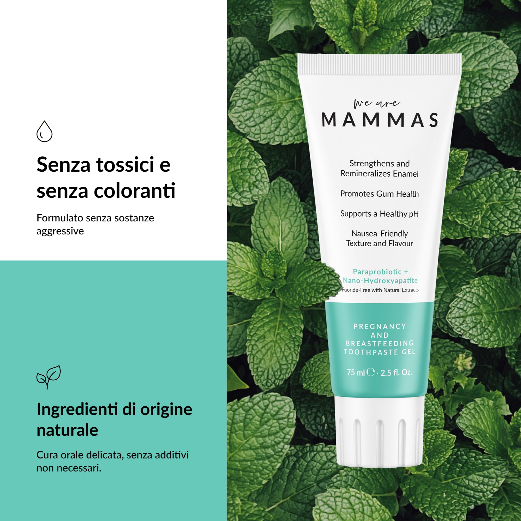 Dentale Prebiotico Senza Fluoro con Nano Idrossiapatite - Gengive Sensibili - Gravidanza e Postpartum - Calma, Protegge e Rafforza la Flora Orale - Con Aloe Vera, Xilitolo ed Estratti Botanici - 225ml