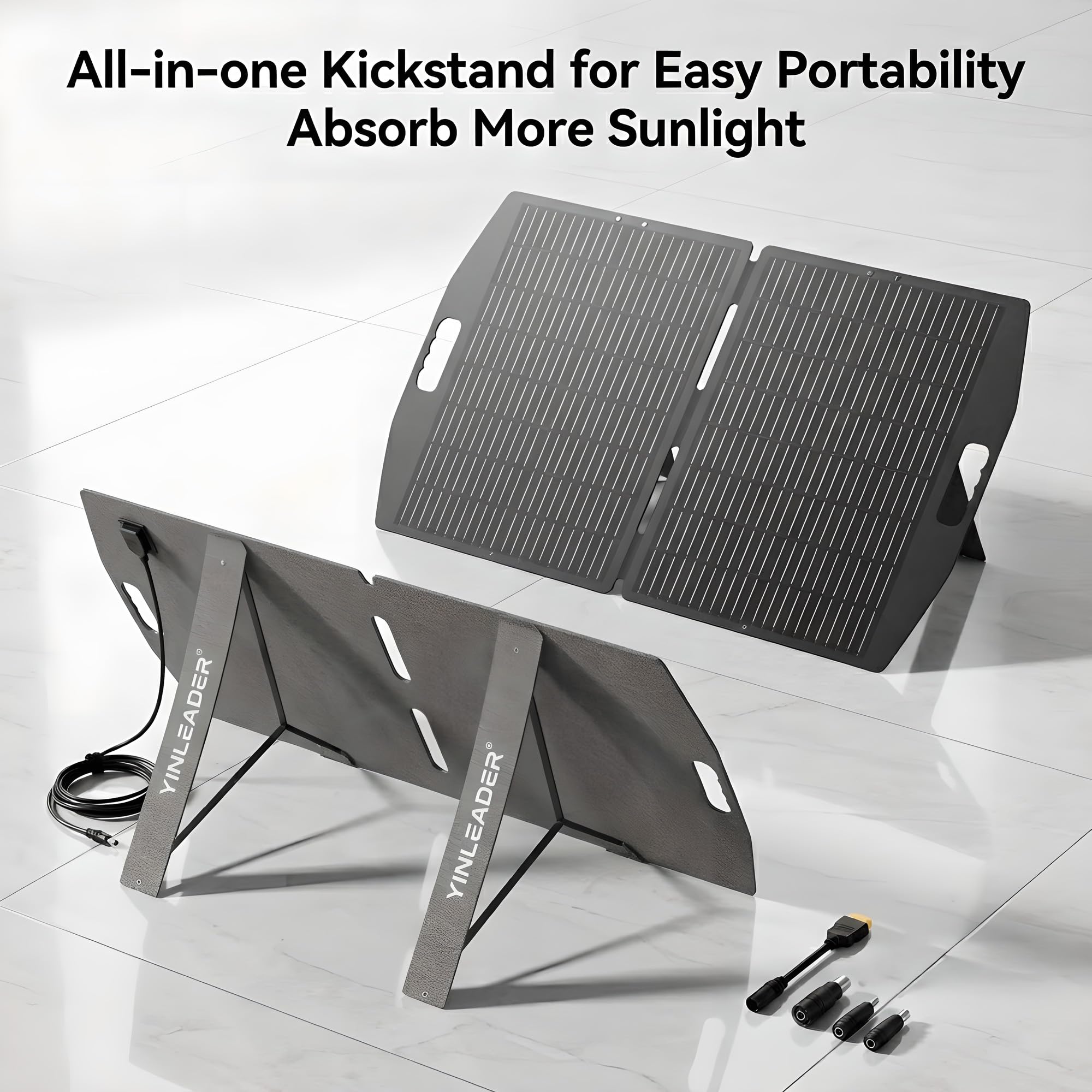 Yinleader Panneau Solaire Portable 100W 22.5% Monocristallin Pliable avec 4 Connecteurs (DC7909/DC5525/DC35135/XT60) IP65 pour Station Électrique Camping-Car