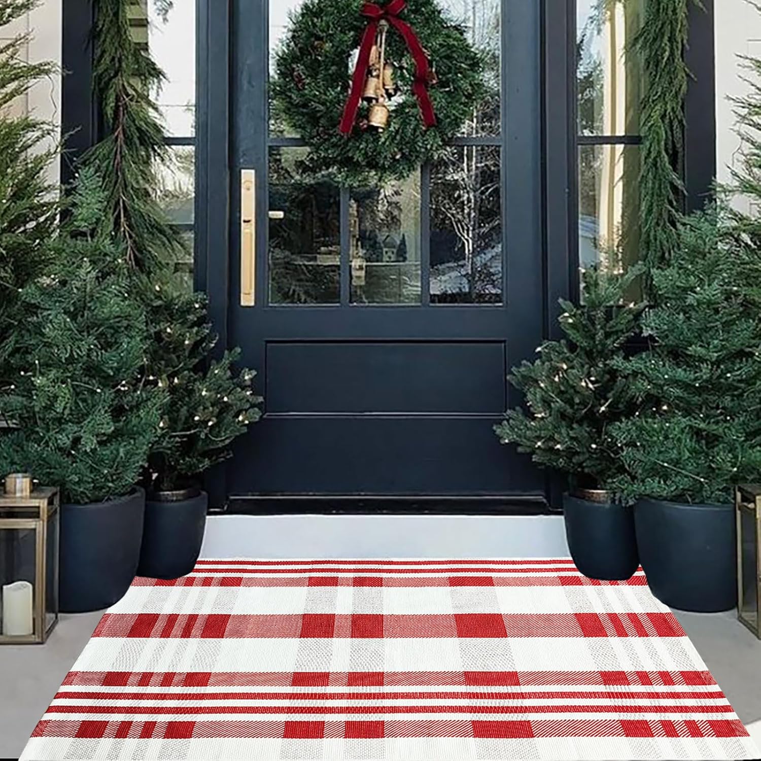 Christmas Door Mat Outdoor 27.5” x 43” Red and White Plaid Rug Christmas Decor Rug Cotton Hand-Woven Layered Door Mats Washable Carpet for Front Porch, Kitchen, Farmhouse, Entryway (27.5” x 43”) Christmas Door Mat Outdoor 27.5” x 43” Red and White Plaid Rug Christmas Decor Rug Cotton Hand-Woven Layered Door Mats Washable Carpet for Front Porch, Kitchen, Farmhouse, Entryway (27.5” x 43”)