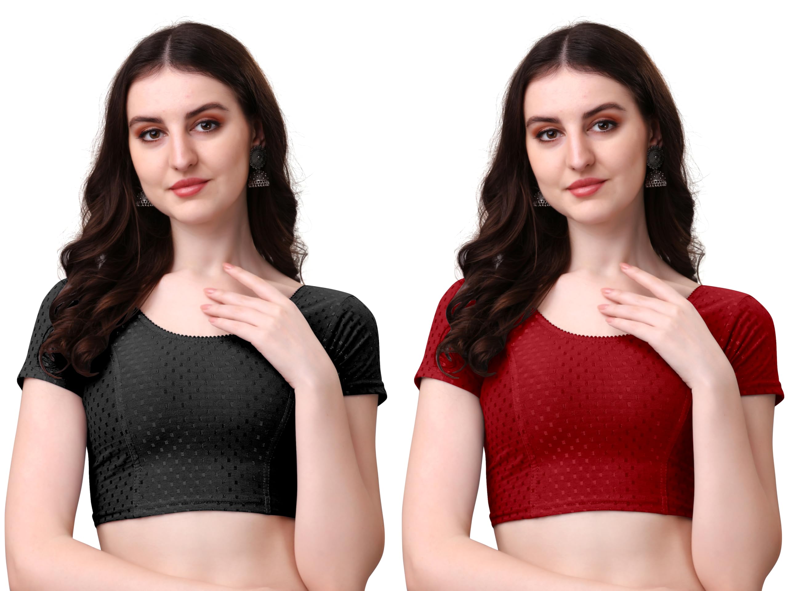 mogsa Women’s Cotton Saree Blouse Combo | Ready-to-Wear Round Neck Stitched Blouses | Soft Dobby Stretch Fabric | Party, Festive-picture-41