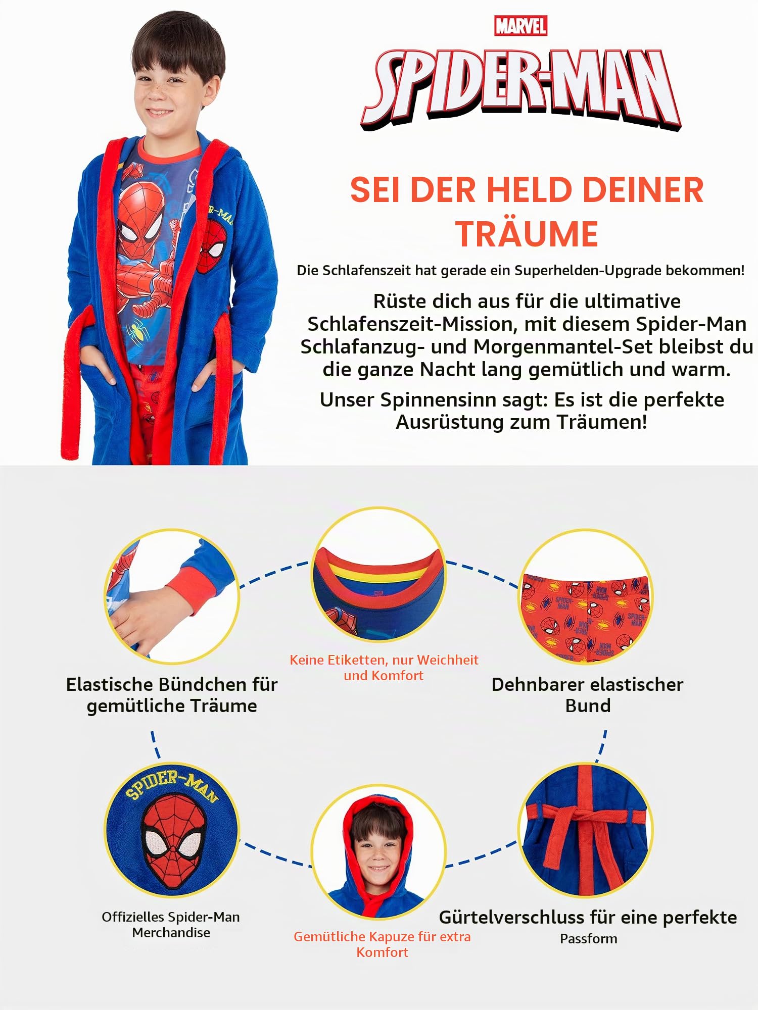 Marvel Jungen Bademäntel Pyjama Spiderman