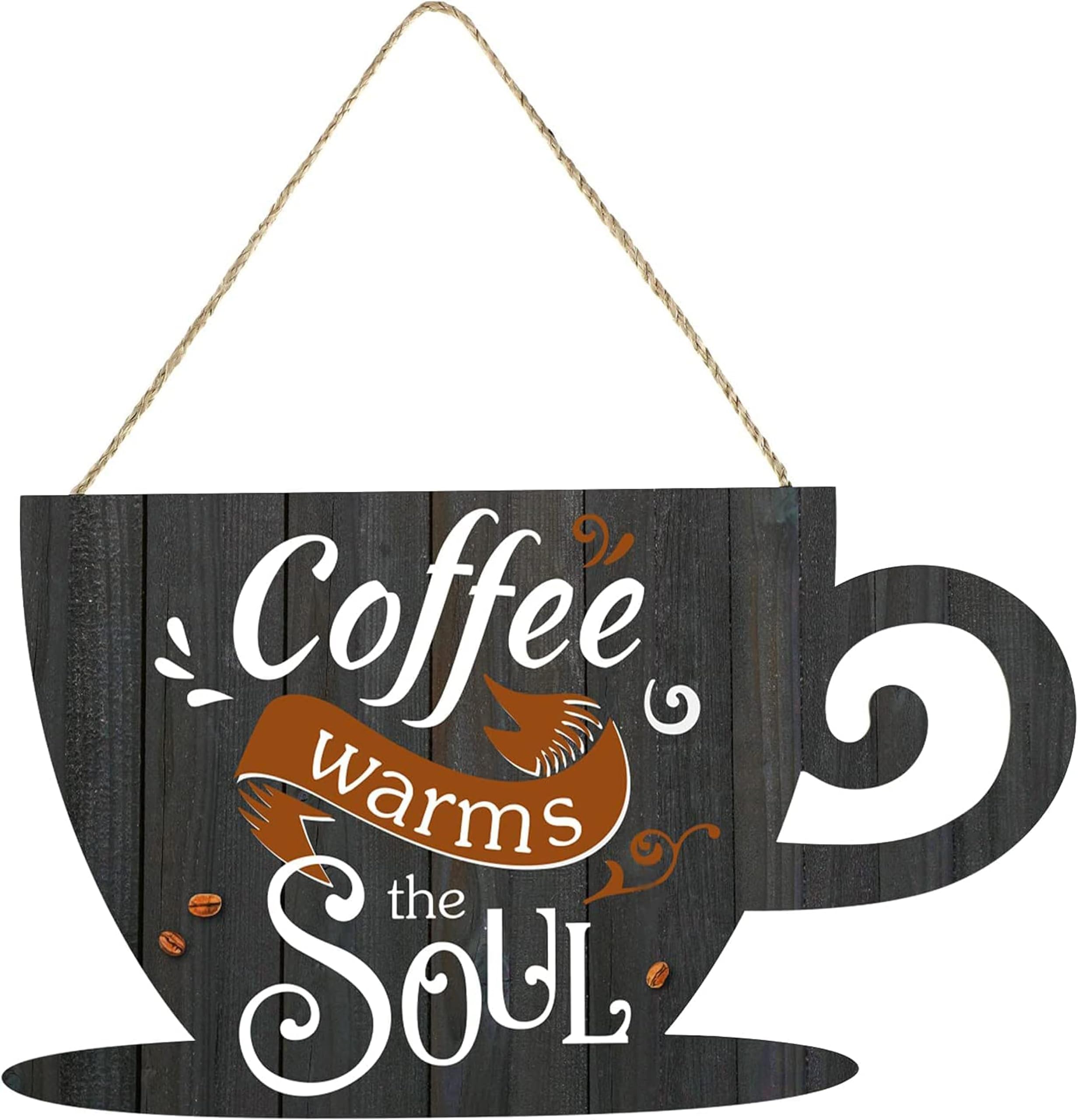 ANGEL INFINTE Coffee Bar Business Door Sign Wooden Coffee Wall Hanging Sign Rustic Farmhouse Coffee Cup Plaque Coffee Warms The Soul for Shop Store Window Restaurants Decoration